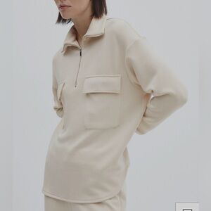 Mango MNG Beige Quarter Zip Oversized High Neck Sweater Casual Comfort Women SzS